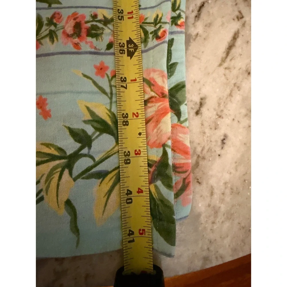 April Cornell Floral Cotton Table Runner Light Blue Pink Green 17x82 Cottagecore